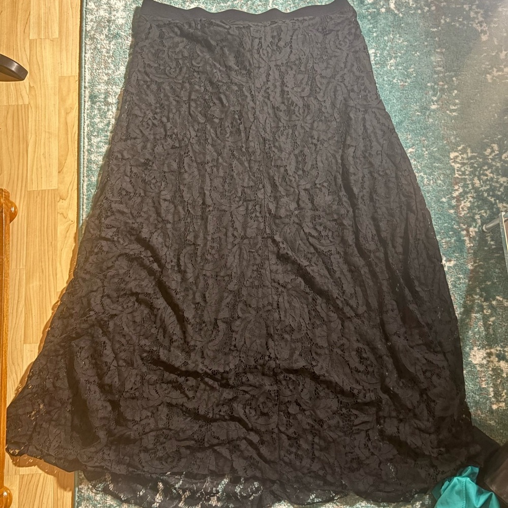 Elegant Black Lace Skirt Biya Johnny Was Maxi NWT Large Boho Lagen Look